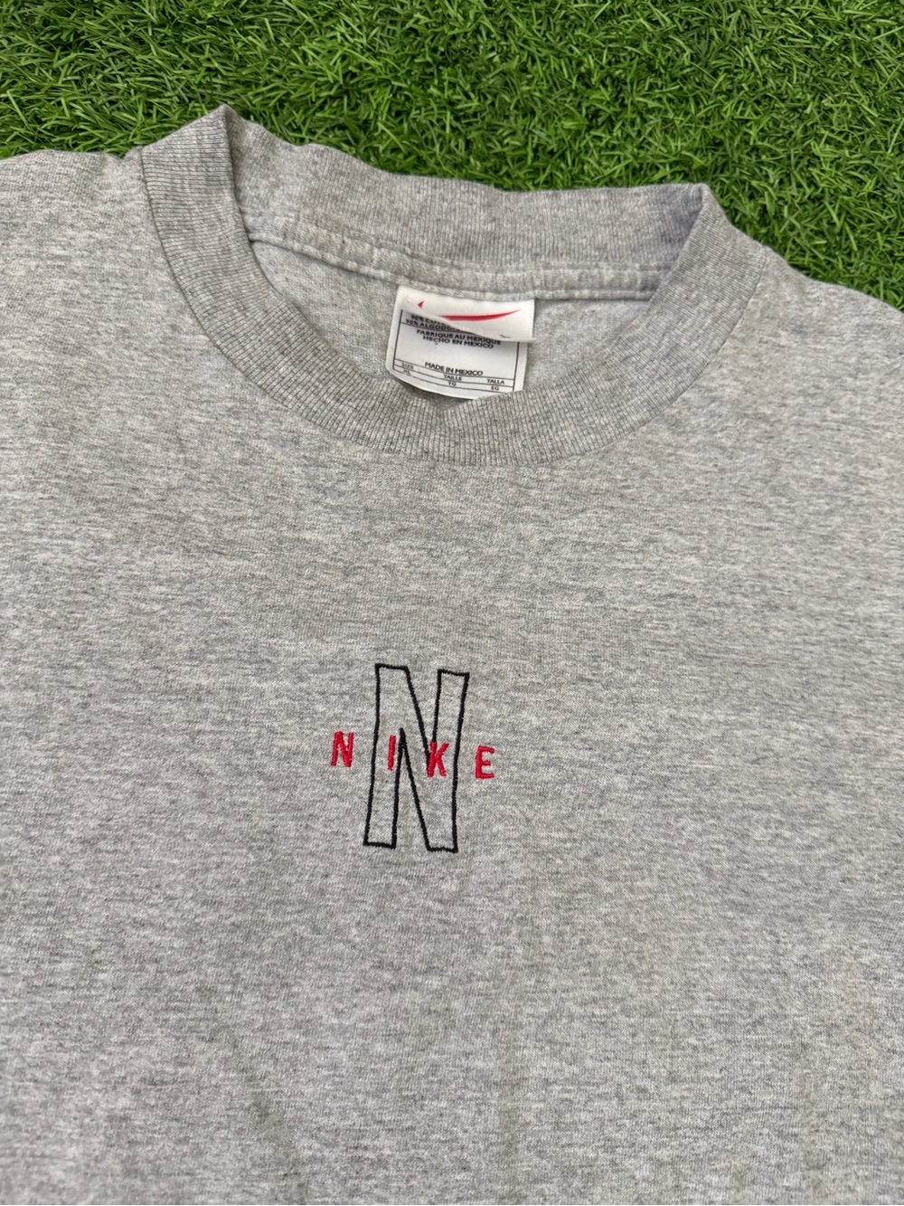 Vintage Nike Gray Tee with Center Red Nike Logo Size XL